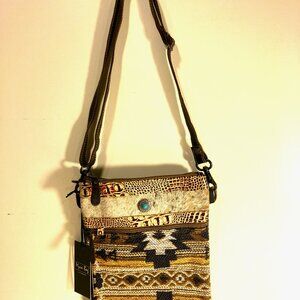 MYRA BAG Crossbody Handcrafted Bag, New with tags.  12" Tall, Turquoise deco.